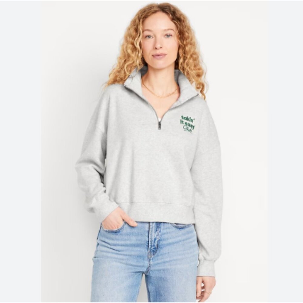 Old Navy Taking It Easy Club Gray Quarter-Zip Sweatshirt 4X